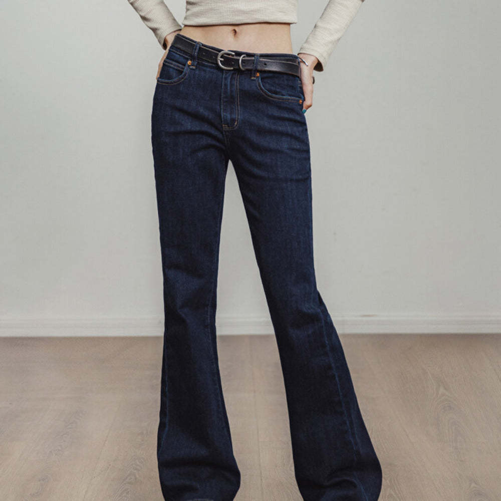 深色微胖梨形身材喇叭褲顯瘦微喇牛仔褲加長馬蹄褲子女-Retro's Wear
