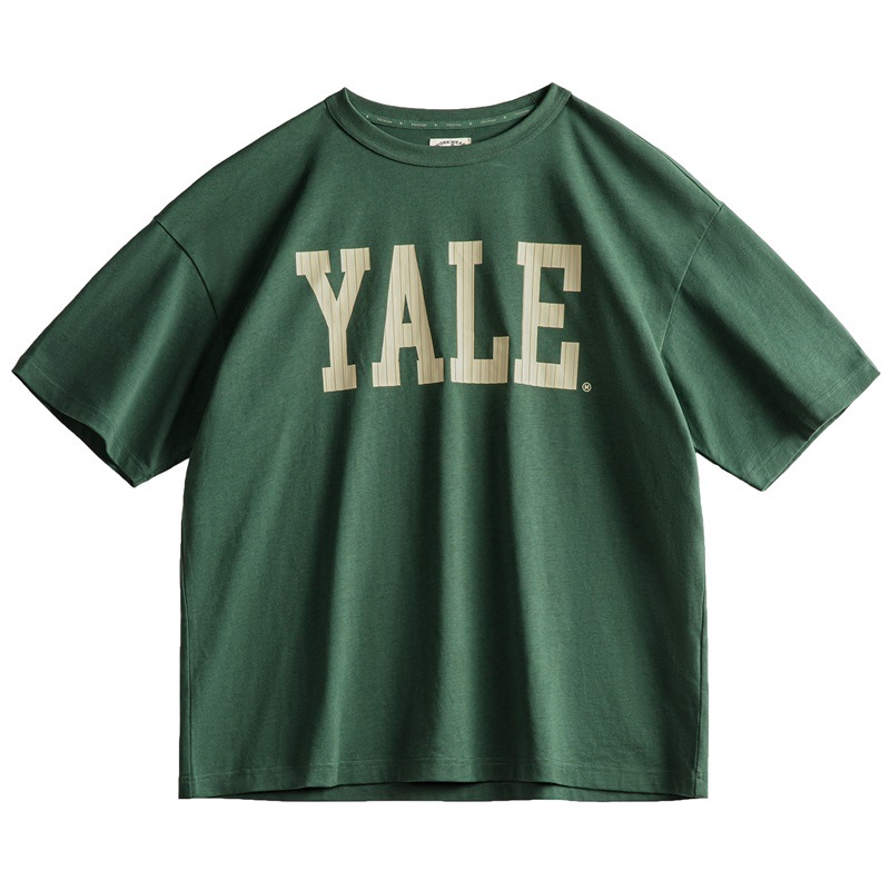 美式撞色字母印花T恤學院風耶魯大學純棉短袖體恤男夏-Retro's Wear