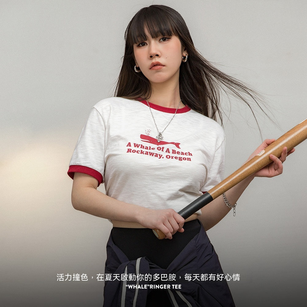印花字母短袖休閒寬鬆圓領上衣正肩T恤撞色羅紋顯瘦打底衫女-Retro's Wear