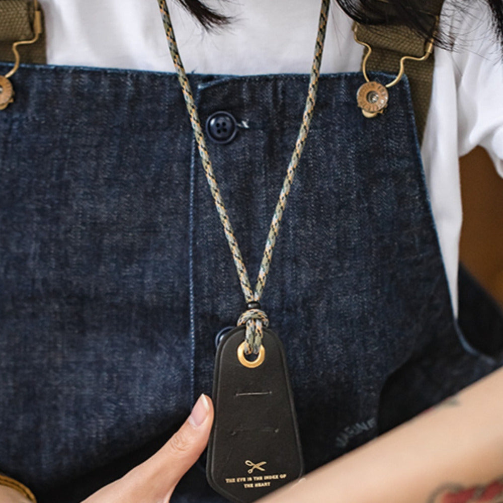 美式防丟防滑便攜眼鏡墨鏡掛繩頭層牛皮阿美哢嘰項鍊-Retro's Wear