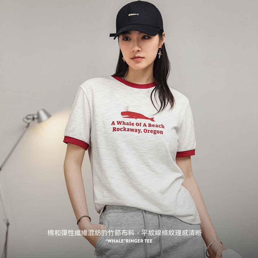 印花字母短袖休閒寬鬆圓領上衣正肩T恤撞色羅紋顯瘦打底衫女-Retro's Wear