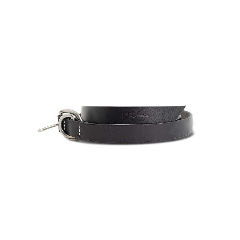 植鞣頭層真牛皮小皮帶牛仔褲簡約雙環裝潢細黑色腰帶-Retro's Wear