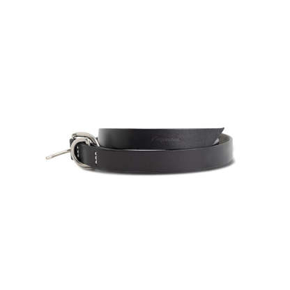 植鞣頭層真牛皮小皮帶牛仔褲簡約雙環裝潢細黑色腰帶-Retro's Wear