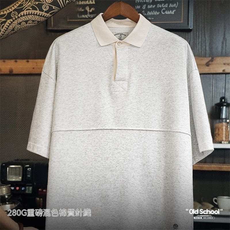 美式復古重磅針織短袖polo衫cleanfit翻領五分袖T恤男夏-Retro's Wear