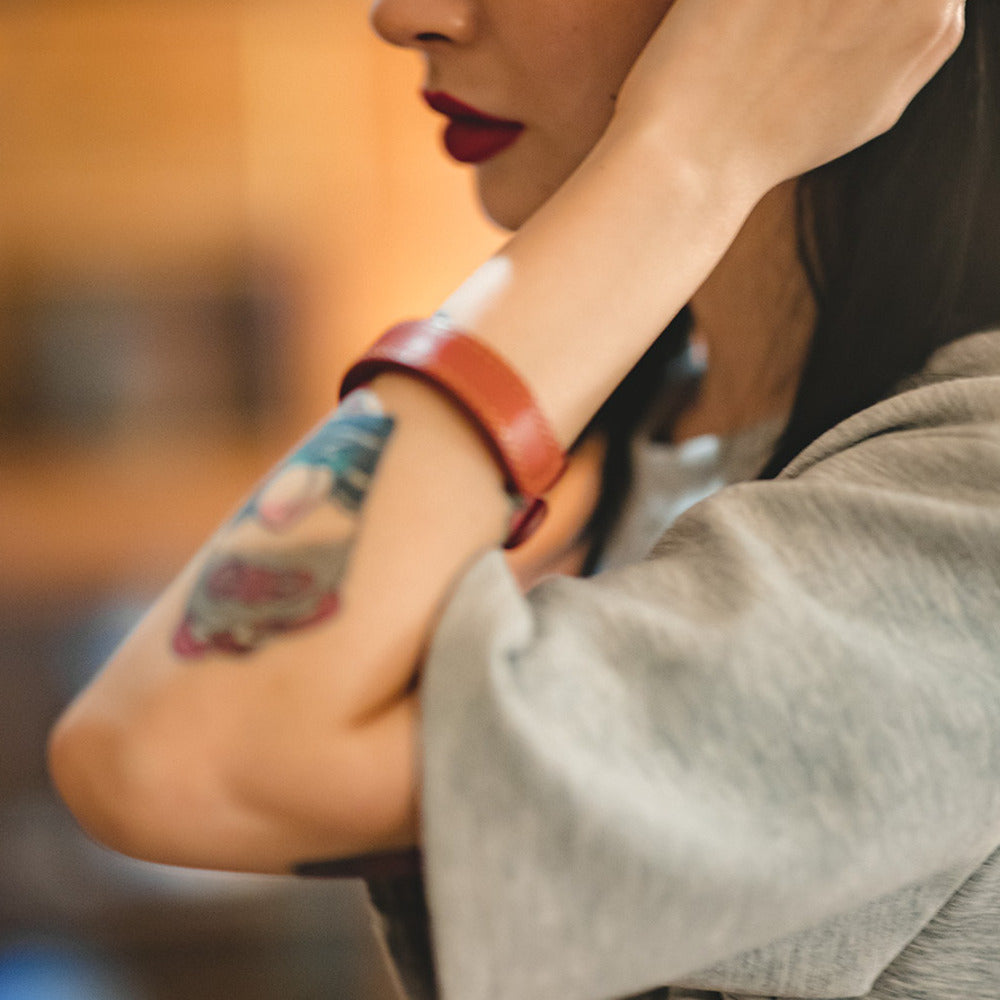 植鞣真皮手鐲皮環高橋老花開口半鐲手環-Retro's Wear