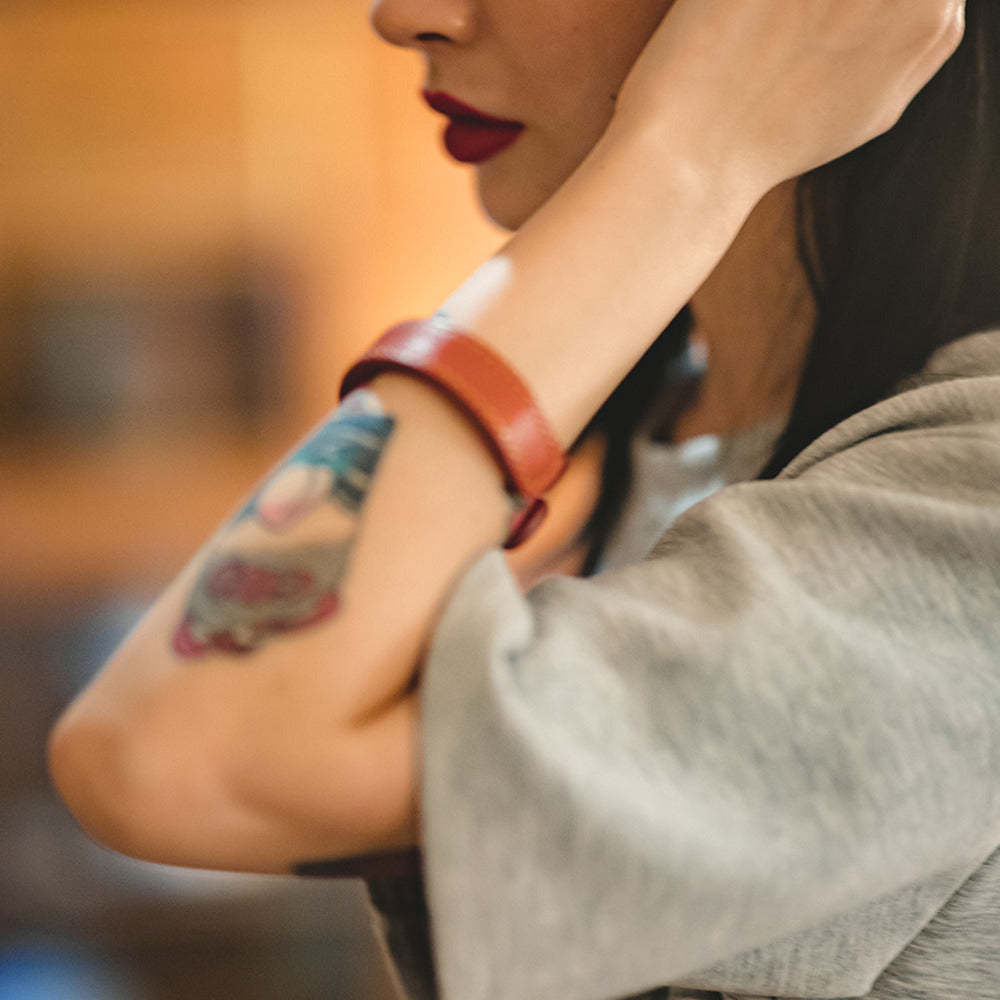 植鞣真皮手鐲皮環高橋老花開口半鐲手環-Retro's Wear