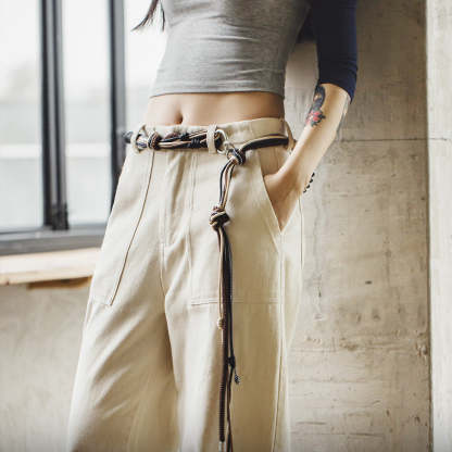 vintage編織繩腰帶女士腰繩腰鏈配飾裝潢皮帶可調節跨帶-Retro's Wear