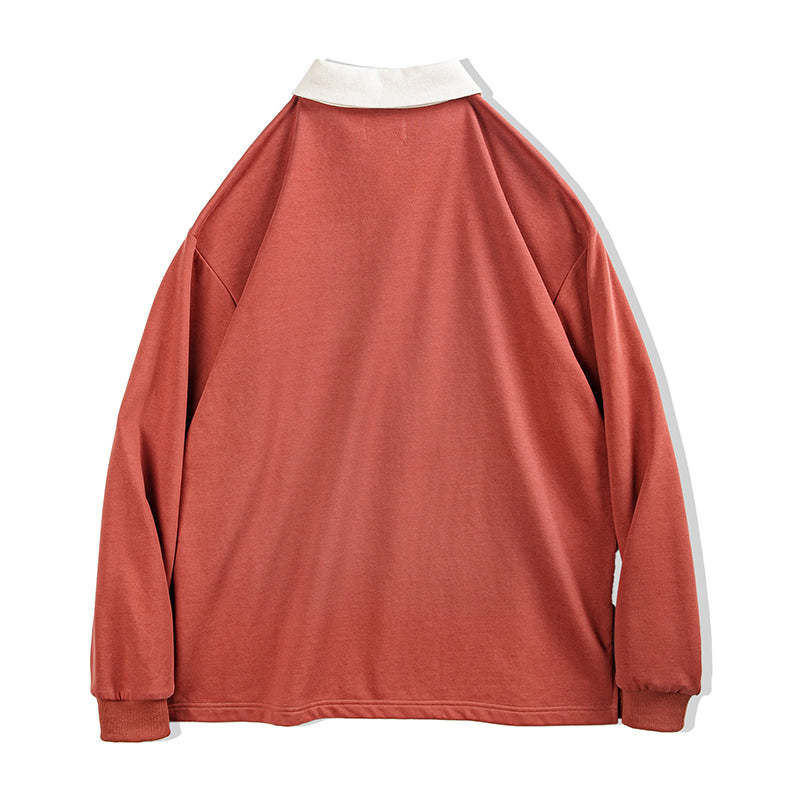 美式長袖T恤打底衫撞色衛衣寬鬆內搭上衣春款polo衫-Retro's Wear