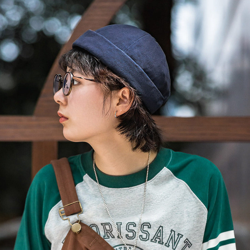 美式無簷地主瓜皮帽雅痞無沿西瓜圓帽純棉男女嘻哈帽-Retro's Wear