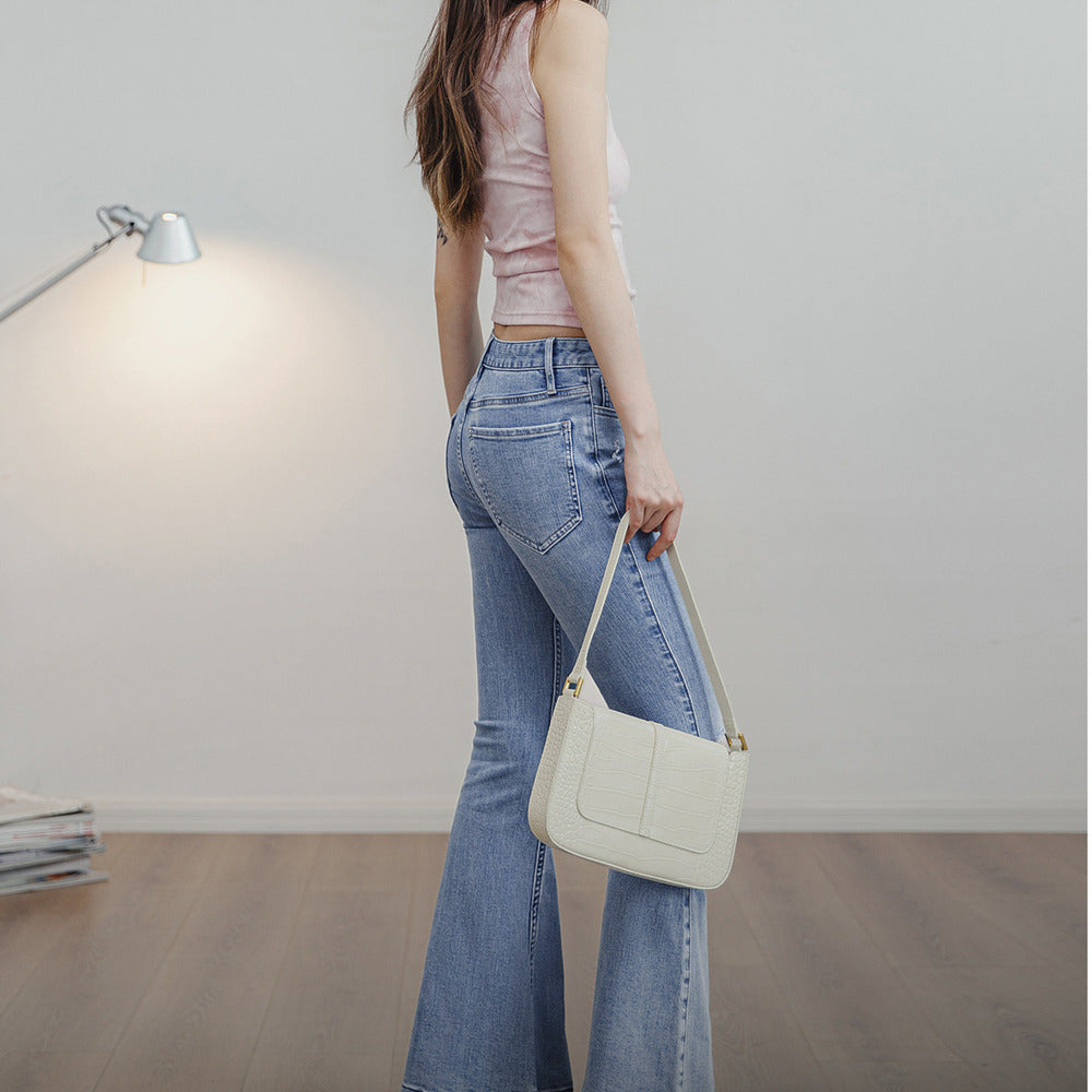 破洞淺色牛仔褲修身微喇叭褲顯瘦長款馬蹄褲毛邊長褲夏女-Retro's Wear