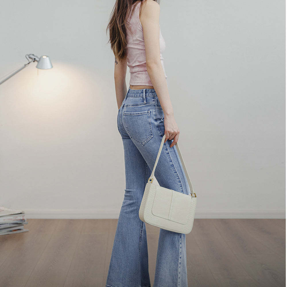 破洞淺色牛仔褲修身微喇叭褲顯瘦長款馬蹄褲毛邊長褲夏女-Retro's Wear