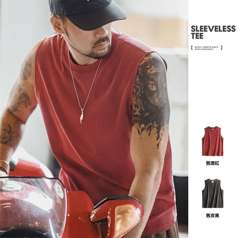 美式復古硬漢做舊背心純棉運動健身打底坎肩無袖T恤男夏-Retro's Wear