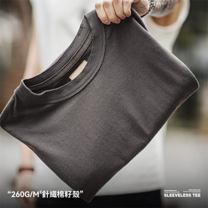 美式棉籽殼重磅針織寬肩背心運動純棉無袖坎肩T恤男夏-Retro's Wear