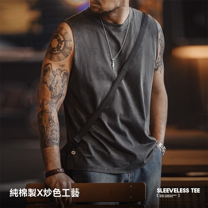 美式復古硬漢做舊背心純棉運動健身打底坎肩無袖T恤男夏-Retro's Wear