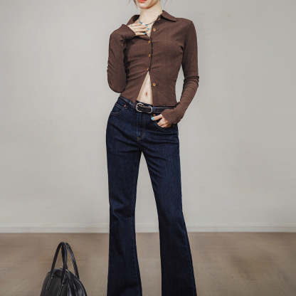 深色微胖梨形身材喇叭褲顯瘦微喇牛仔褲加長馬蹄褲子女-Retro's Wear