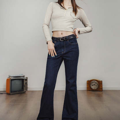 深色微胖梨形身材喇叭褲顯瘦微喇牛仔褲加長馬蹄褲子女-Retro's Wear