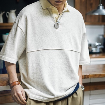 美式復古重磅針織短袖polo衫cleanfit翻領五分袖T恤男夏-Retro's Wear