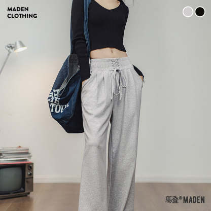 收腹束腰綁帶喇叭衛褲運動褲美式復古直筒闊腿香蕉褲-Retro's Wear