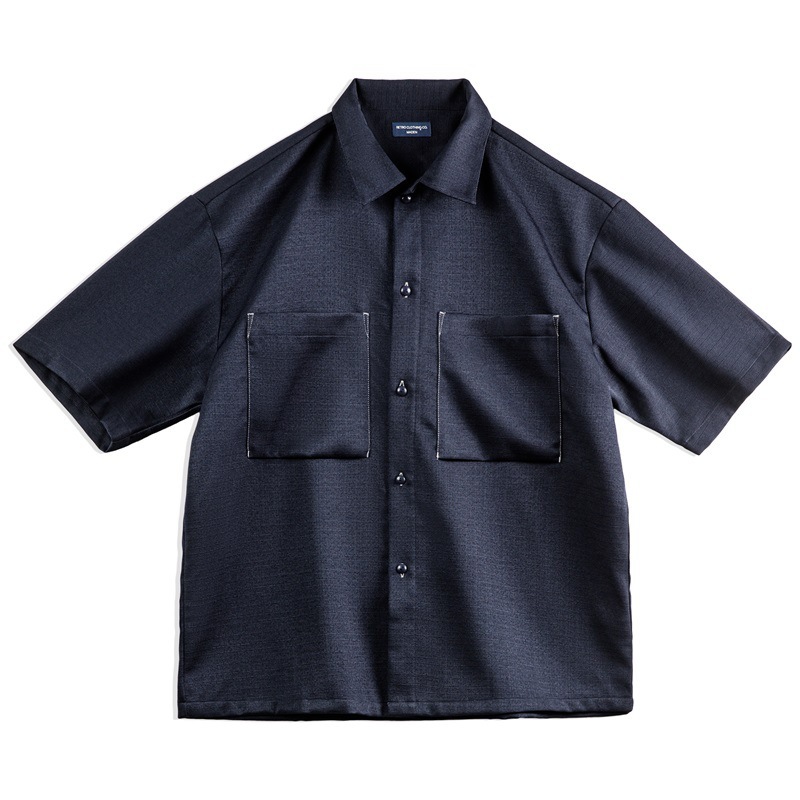 美式休閒oversize垂感免燙襯衫肌理感廓形短袖襯衣男夏-Retro's Wear