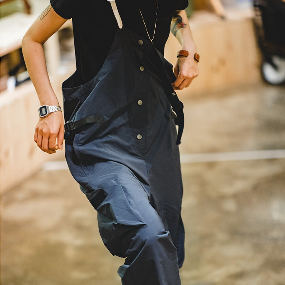 美式機能風工裝背帶褲山系戶外防水寬鬆個性闊腿褲女-Retro's Wear