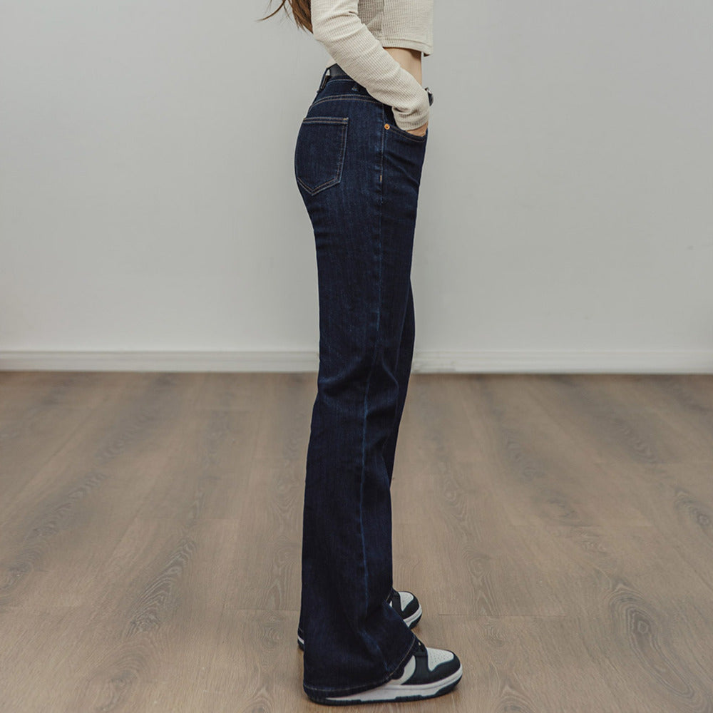 深色微胖梨形身材喇叭褲顯瘦微喇牛仔褲加長馬蹄褲子女-Retro's Wear