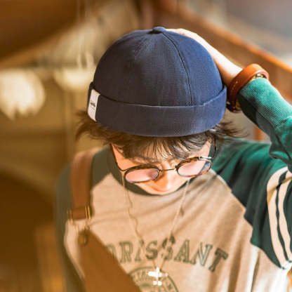 美式無簷地主瓜皮帽雅痞無沿西瓜圓帽純棉男女嘻哈帽-Retro's Wear