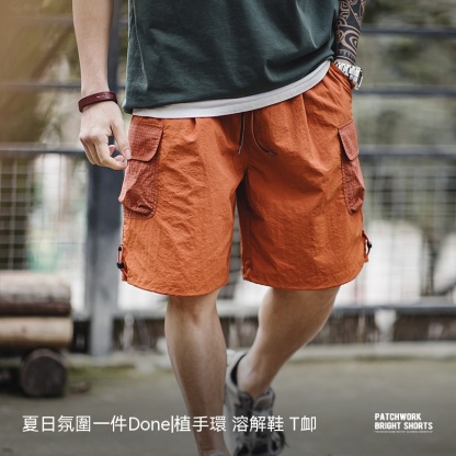 美式復古落日橘直筒短褲多巴胺寬鬆尼龍五分沙灘褲男夏-Retro's Wear