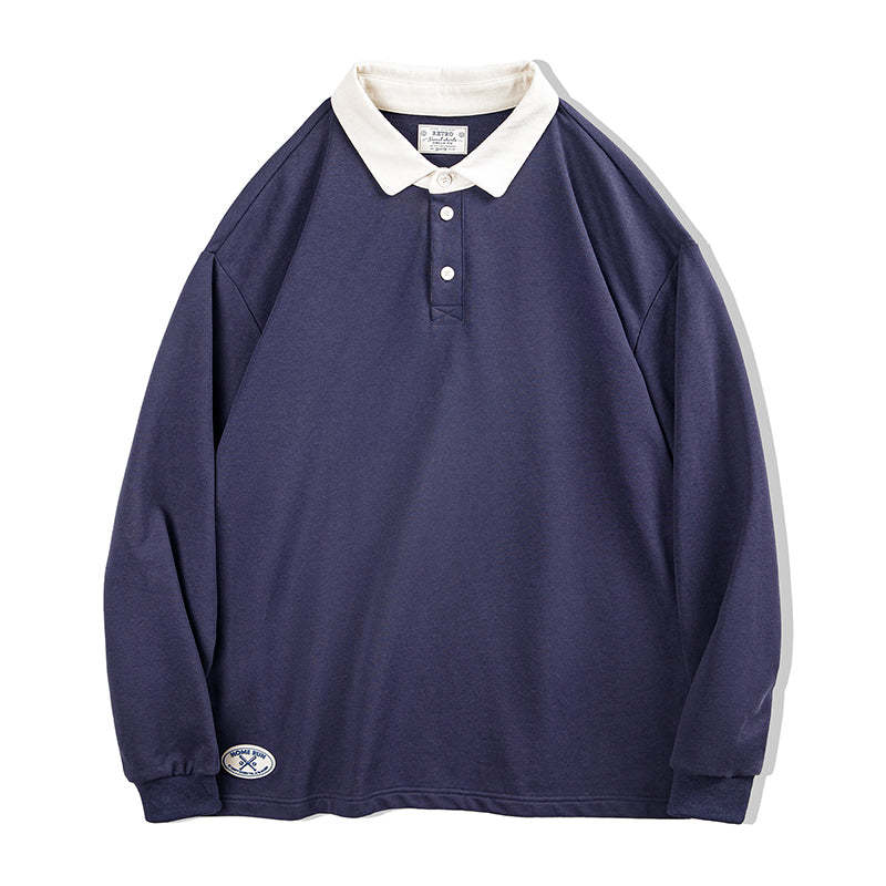 美式長袖T恤打底衫撞色衛衣寬鬆內搭上衣春款polo衫-Retro's Wear