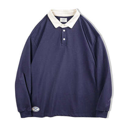 美式長袖T恤打底衫撞色衛衣寬鬆內搭上衣春款polo衫-Retro's Wear