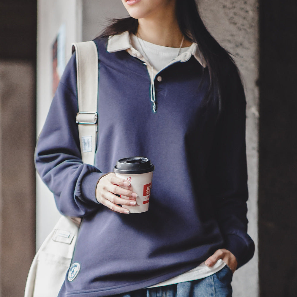 美式長袖T恤打底衫撞色衛衣寬鬆內搭上衣春款polo衫-Retro's Wear