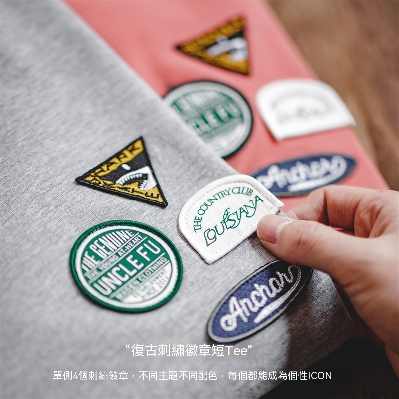 美式休閒刺繡徽章短袖T恤設計感純棉圓領五分袖Tee男夏-Retro's Wear