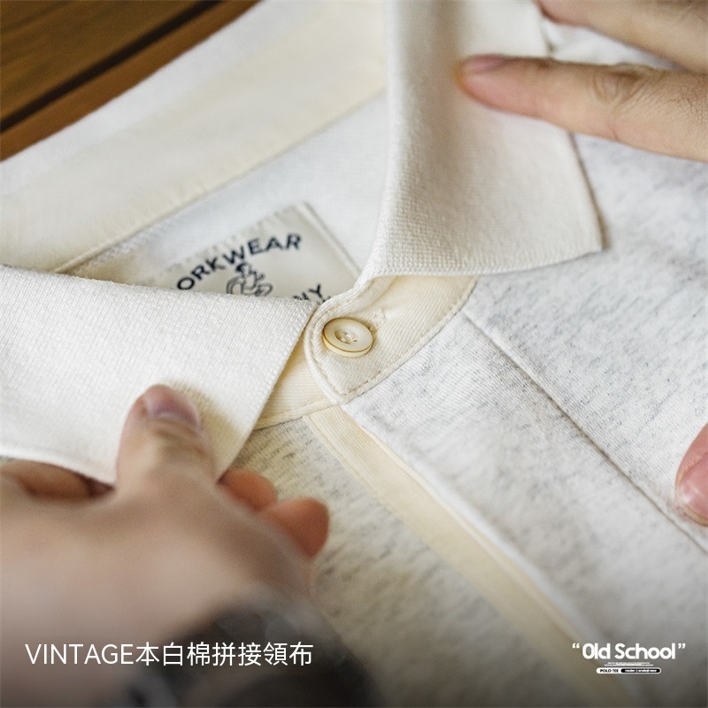 美式復古重磅針織短袖polo衫cleanfit翻領五分袖T恤男夏-Retro's Wear