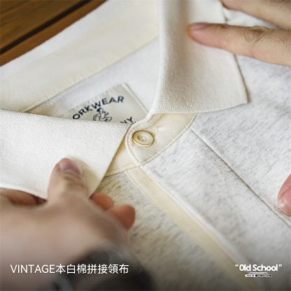 美式復古重磅針織短袖polo衫cleanfit翻領五分袖T恤男夏-Retro's Wear