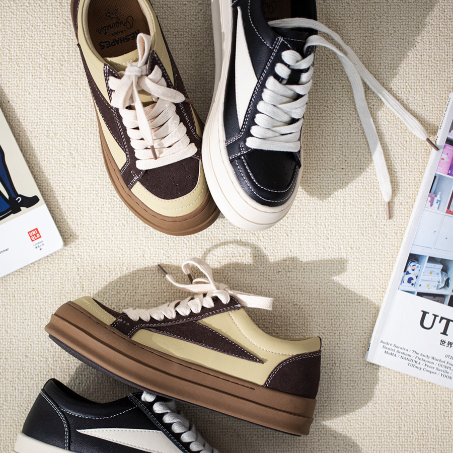 地心引力Gravity秋季新款百搭厚底板鞋女小眾休閒情侶麵包鞋-Retro's Wear