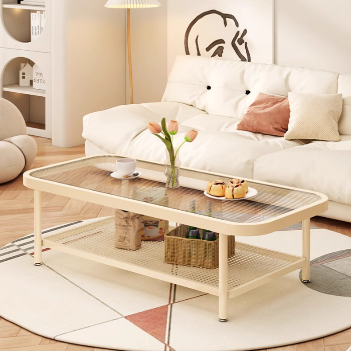 Talia Minimalist glass coffee table - ribbed design