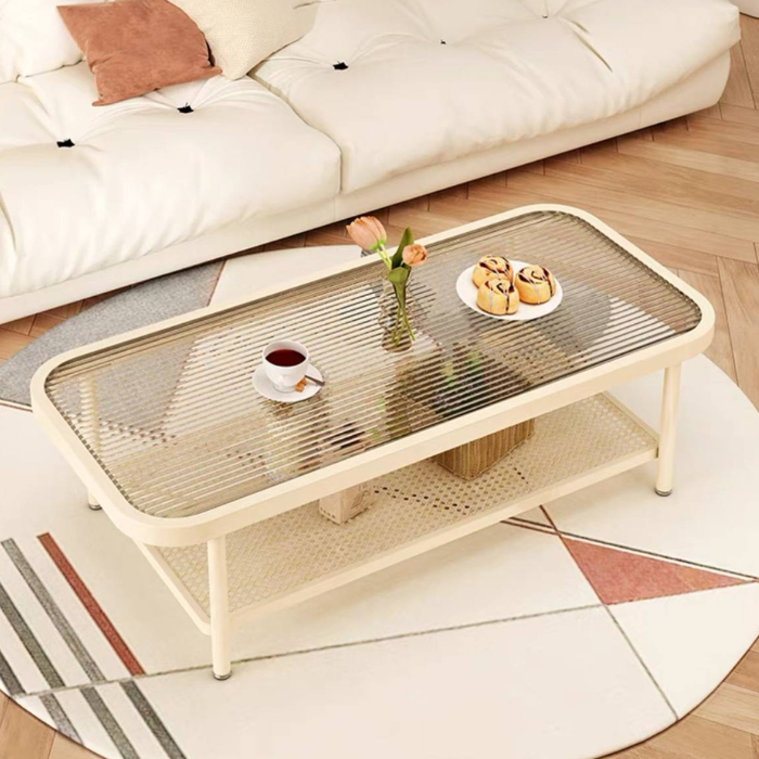 Talia Minimalist glass coffee table - ribbed design