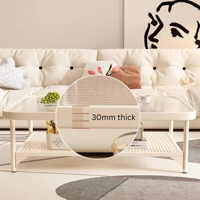 Talia Minimalist glass coffee table - ribbed design