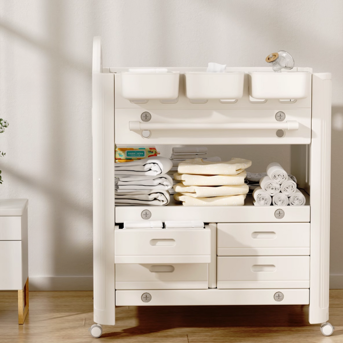 Kalaas Mobile Baby Changing Table with Drawers and shelf / nursery rack / new born essential bed / Changing Station  Adjustable Height