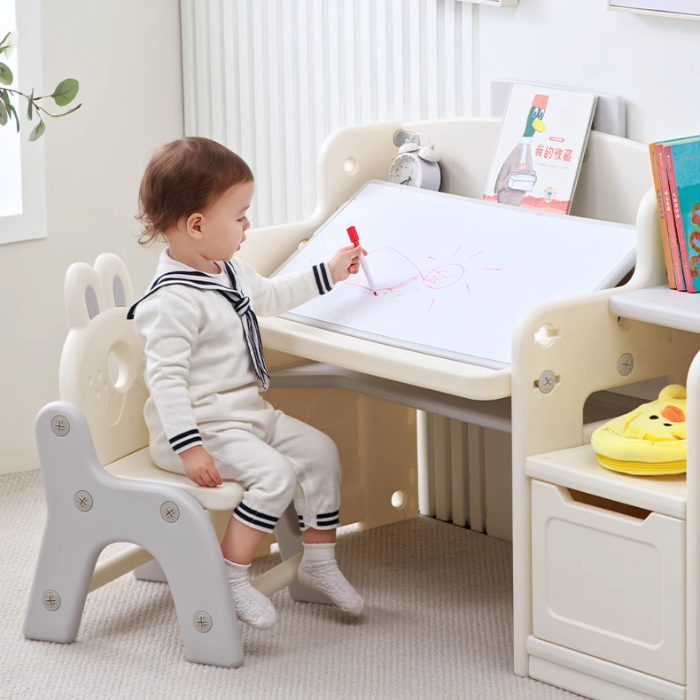 Kids 3 in 1 Multifunctional Desk, Kids Activity Table, Children Height Adjustable Learning Desk, Toddler Drawing Table Art Table with Chair Set