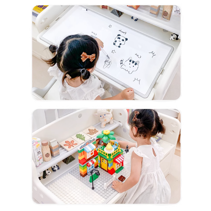 Kids 3 in 1 Multifunctional Desk, Kids Activity Table, Children Height Adjustable Learning Desk, Toddler Drawing Table Art Table with Chair Set