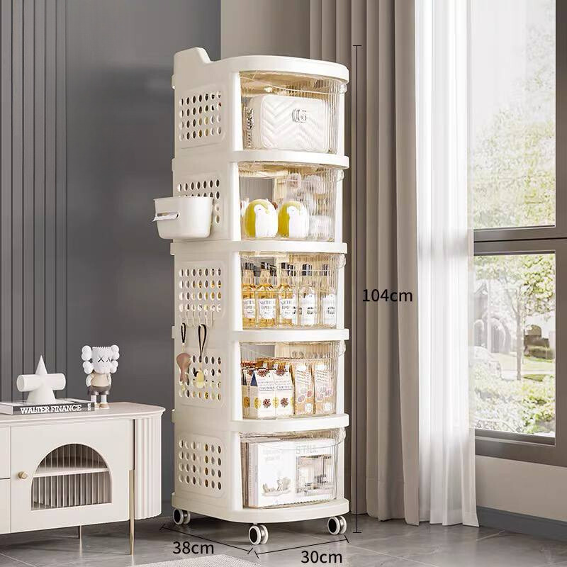 5 tier Utility Rolling Cart Trolley Drawer Storage Cabinet with side basket and hooks
