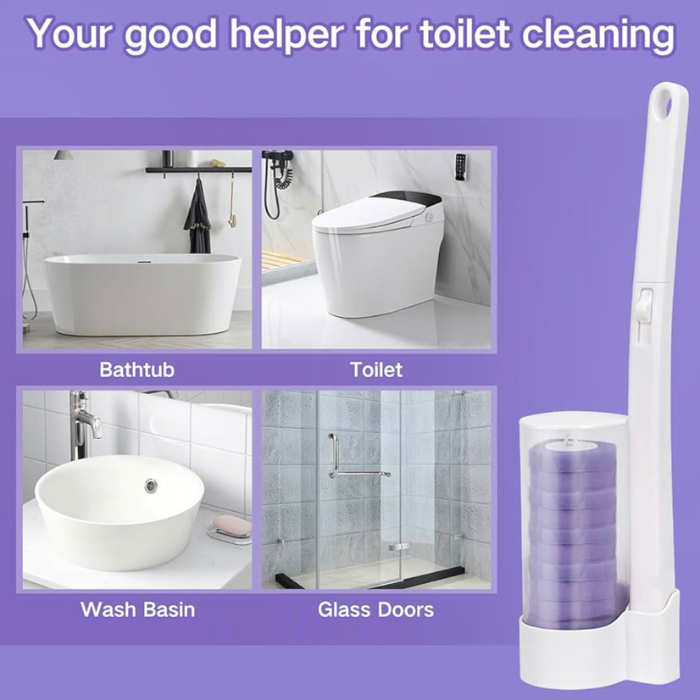 Disposable Scented Fragrance Toilet Brush, Toilet Bowl Cleaner Set with Storage Caddy with Refill Heads for Bathroom Cleaning