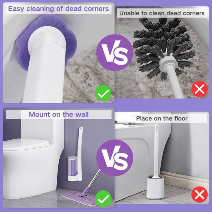 Disposable Scented Fragrance Toilet Brush, Toilet Bowl Cleaner Set with Storage Caddy with Refill Heads for Bathroom Cleaning