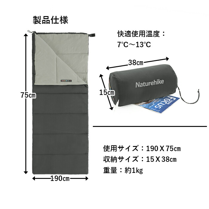 Naturehike シュラフ 寝袋 封筒形 春夏用 快適温度13℃ Naturehike シュラフ 寝袋 封筒形 春夏用 快適温度13℃
