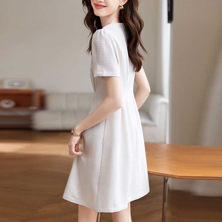 百搭純色華夫格收腰連身裙