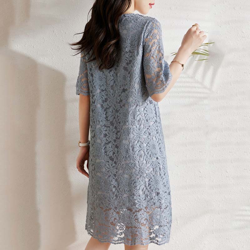 氣質鉤花蕾絲直筒連身裙