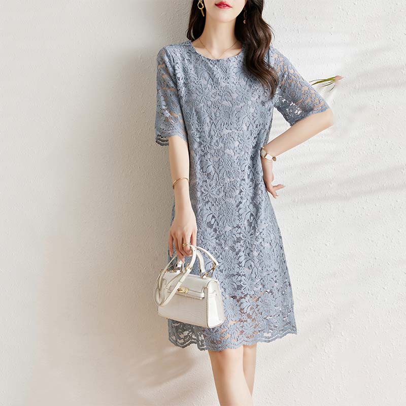 氣質鉤花蕾絲直筒連身裙