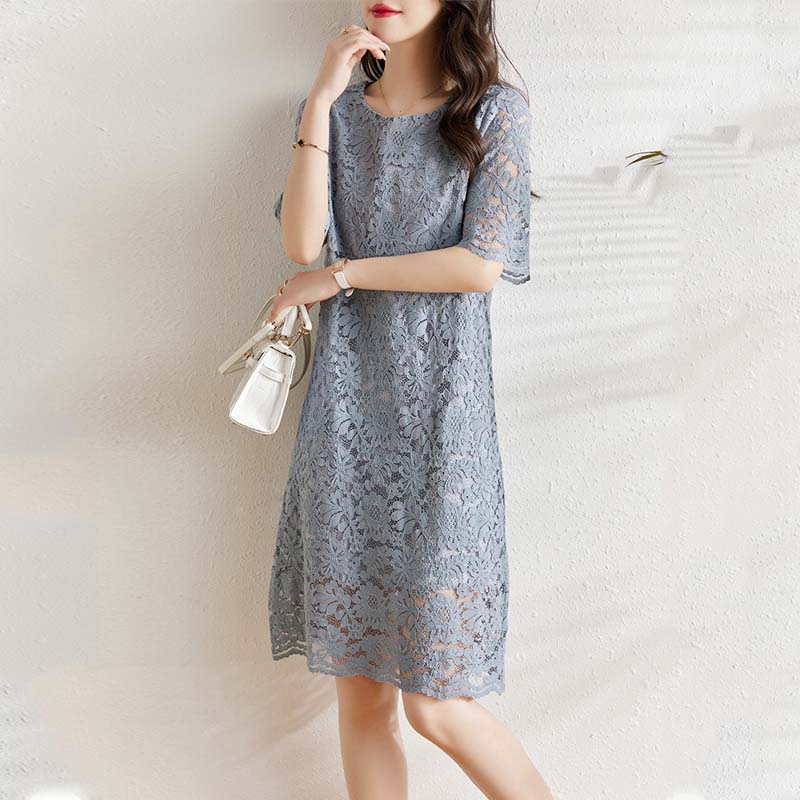 氣質鉤花蕾絲直筒連身裙