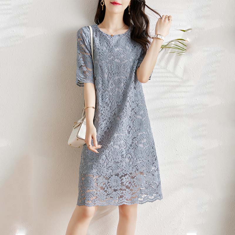 氣質鉤花蕾絲直筒連身裙