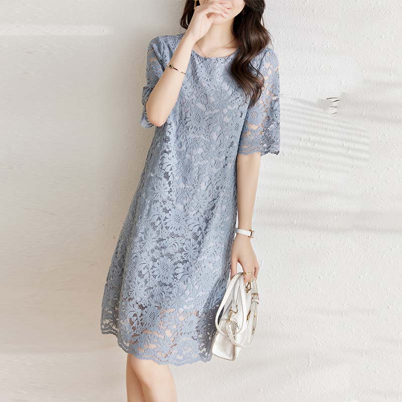 氣質鉤花蕾絲直筒連身裙